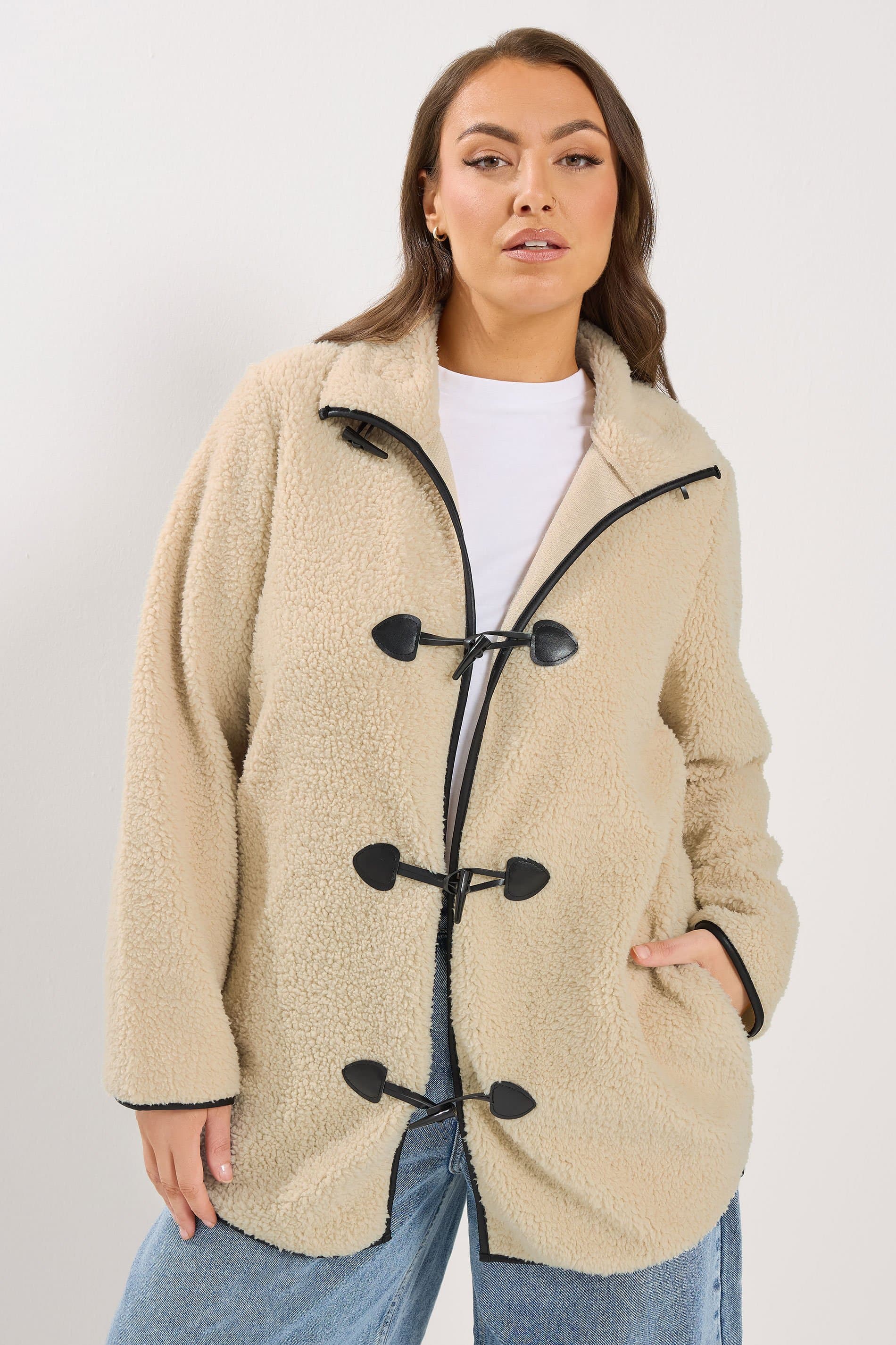 Yours Plus Size Natural Brown Faux Fur Toggle Jacket