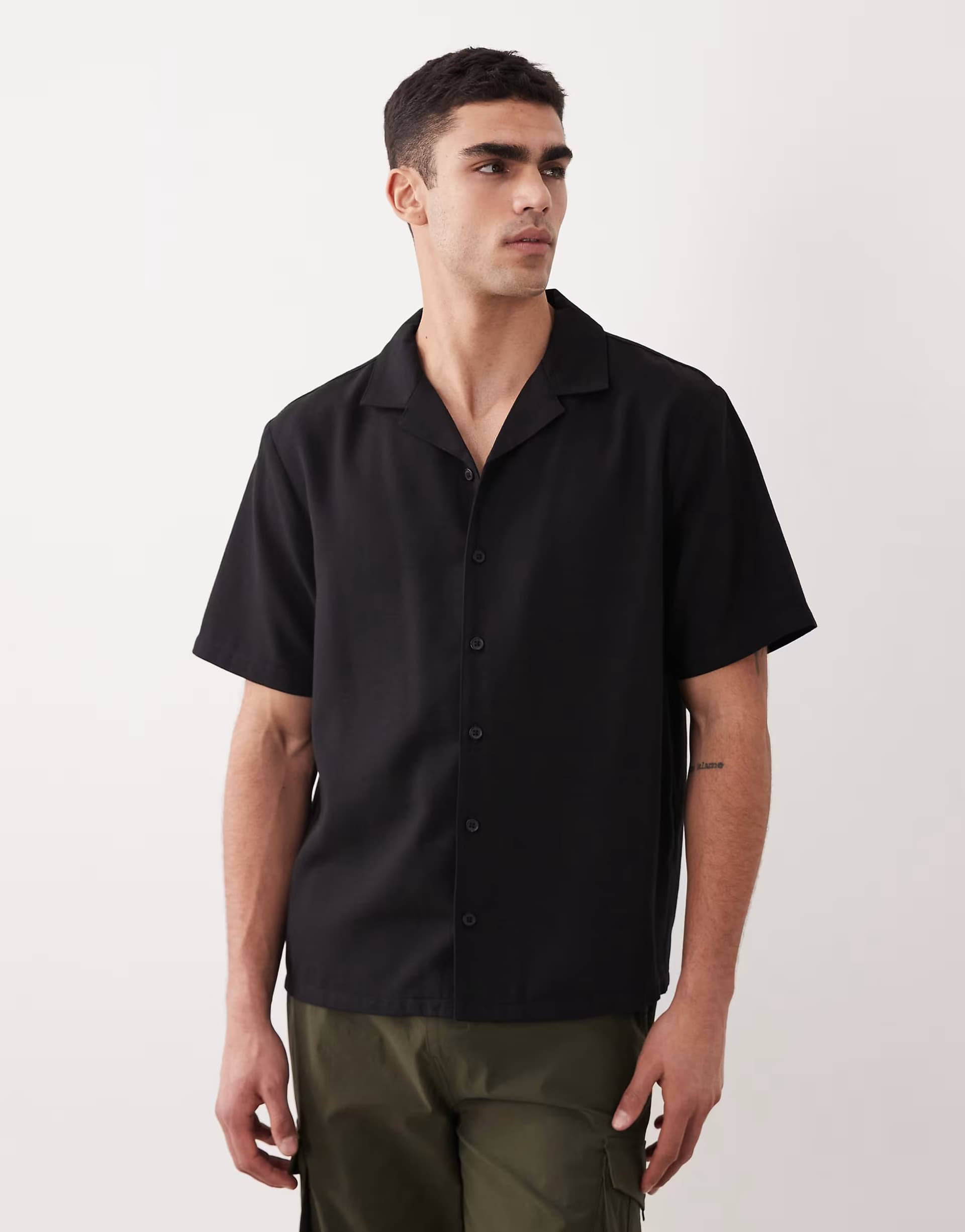 ASOS New Look co-ord linen look boxy shirt in black