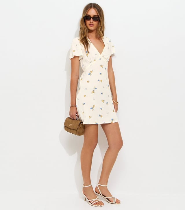 New Look Women's Cream Ditsy Floral Lace Trim Mini Dress New Look - 3