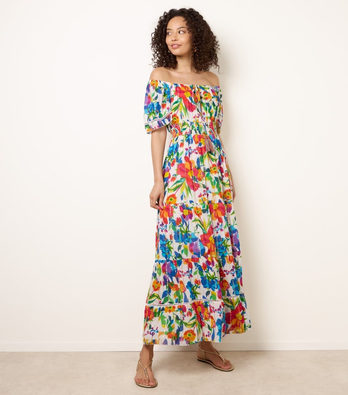 Blue Vanilla Women's Multicolour Bardot Tiered Maxi Dress Blue Vanilla New Look