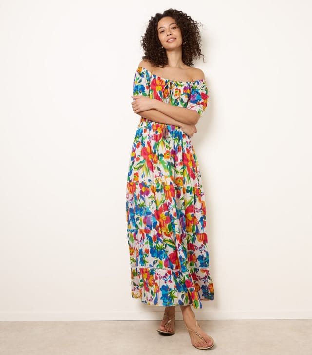 Blue Vanilla Women's Multicolour Bardot Tiered Maxi Dress Blue Vanilla New Look - 3