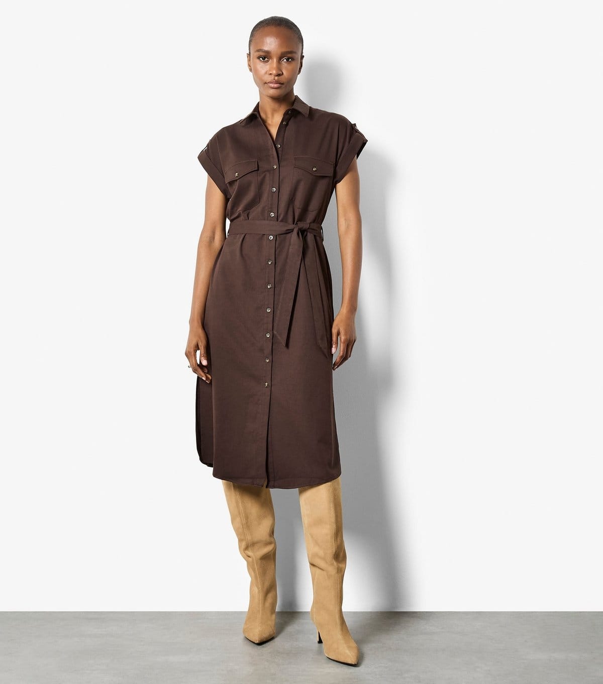 Women's Brown Collared Midi Dress Apricot New Look