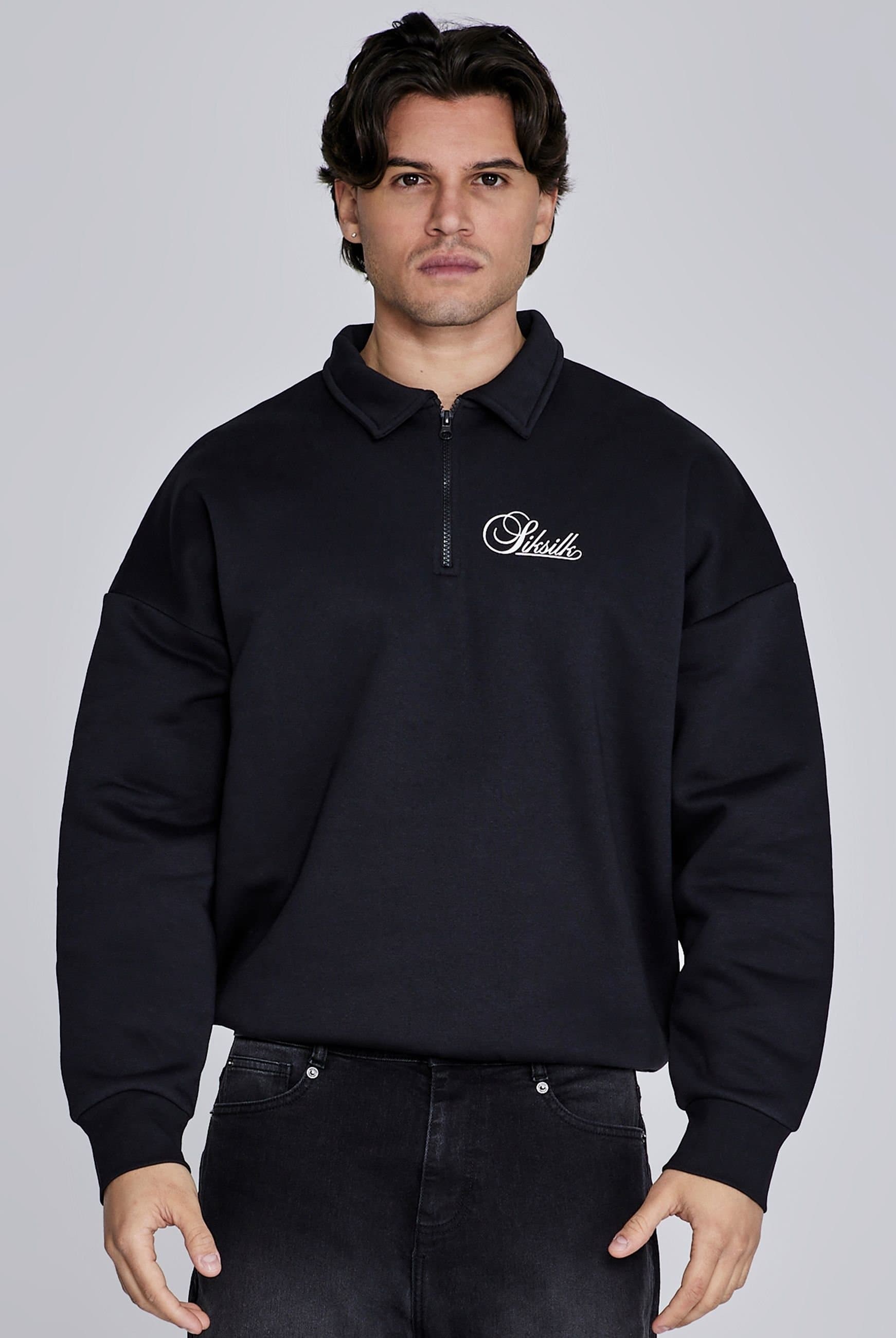 SikSilk SikSilk Men's Essentials Polo Sweater in Black