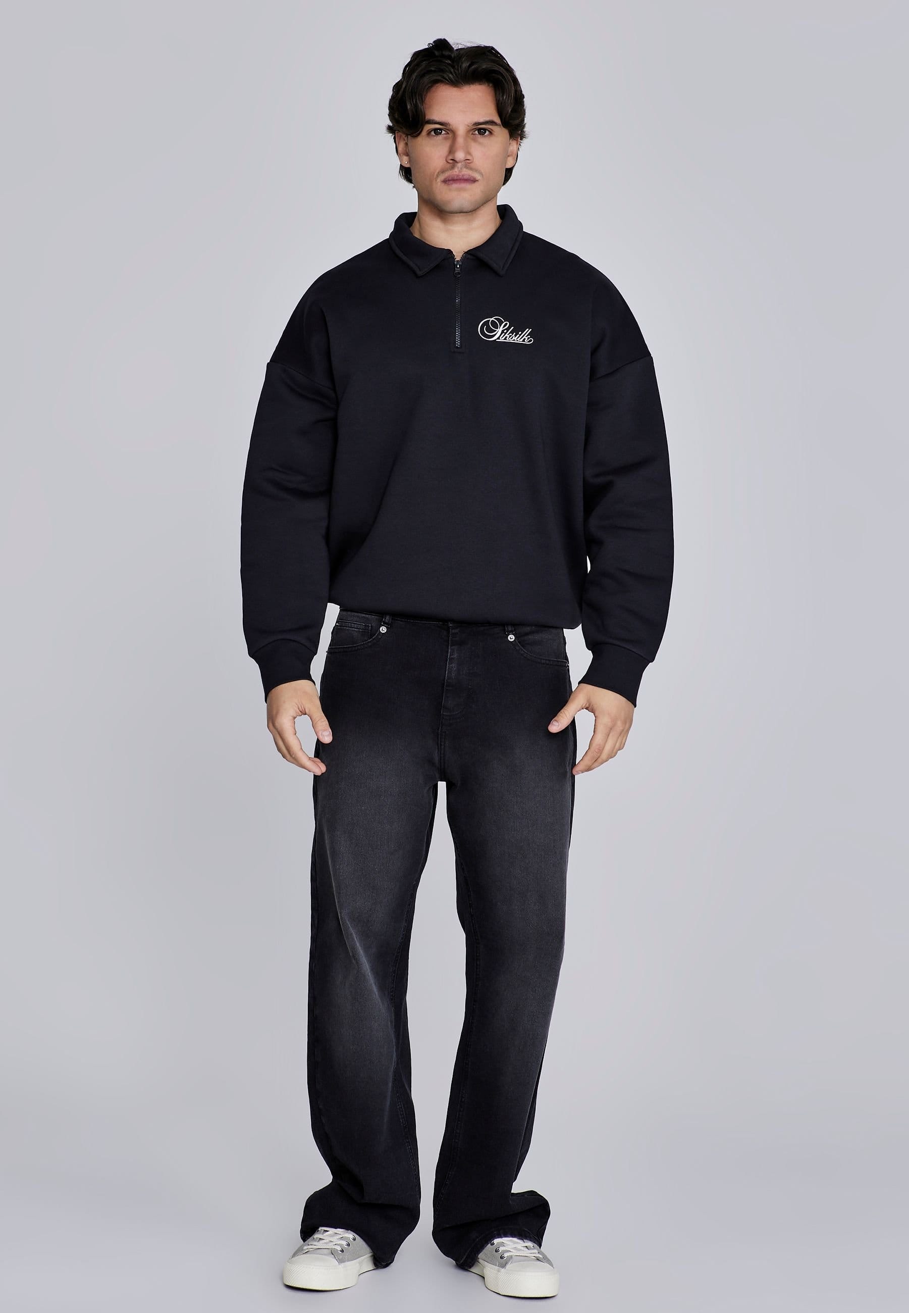 SikSilk SikSilk Men's Essentials Polo Sweater in Black - 4