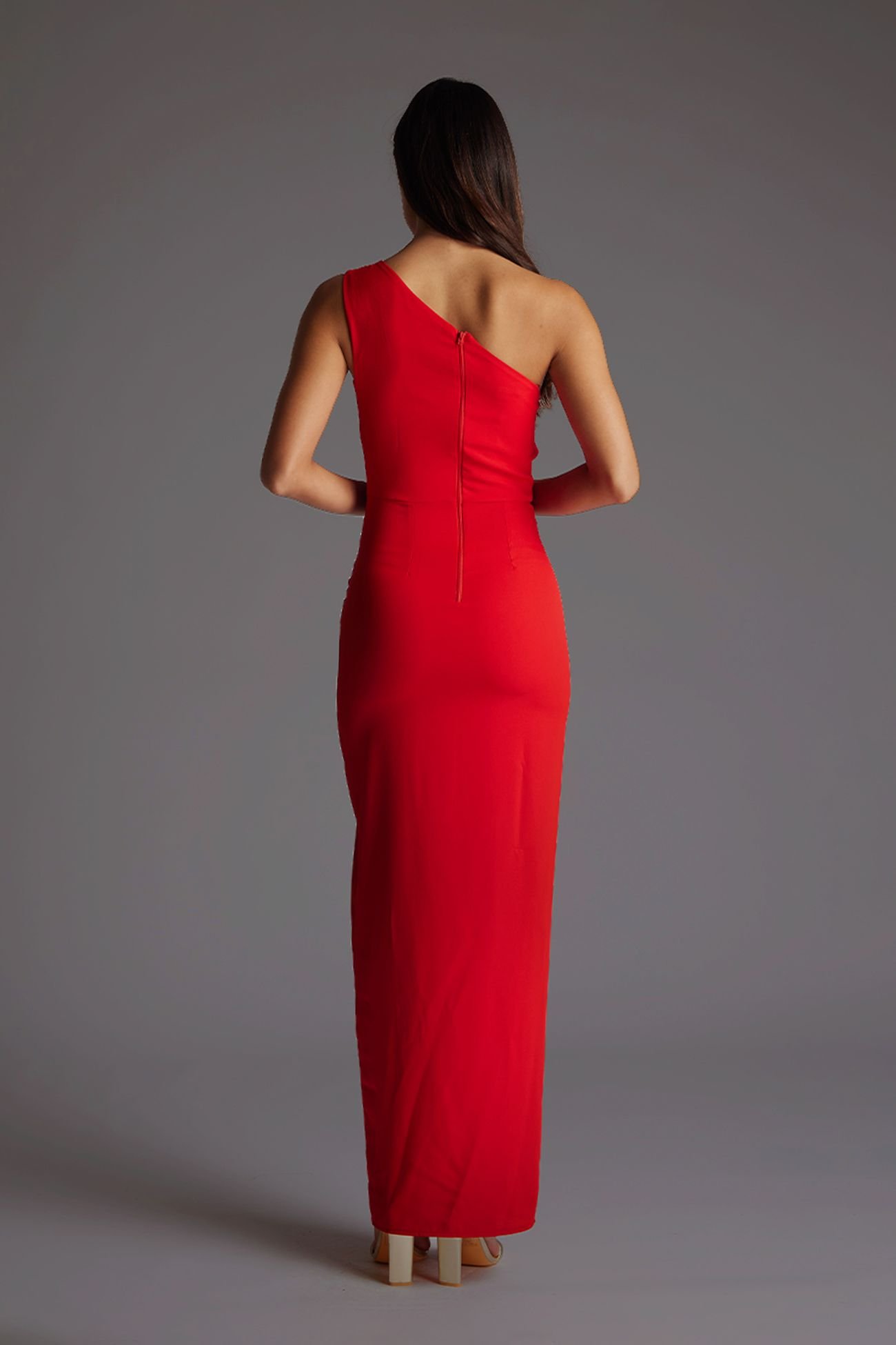 Vesper Vesper Women's One Shoulder Maxi Dress with Cut-out in Red - 4