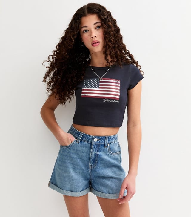 New Look Girls' Navy American Flag Crop Top New Look - 2