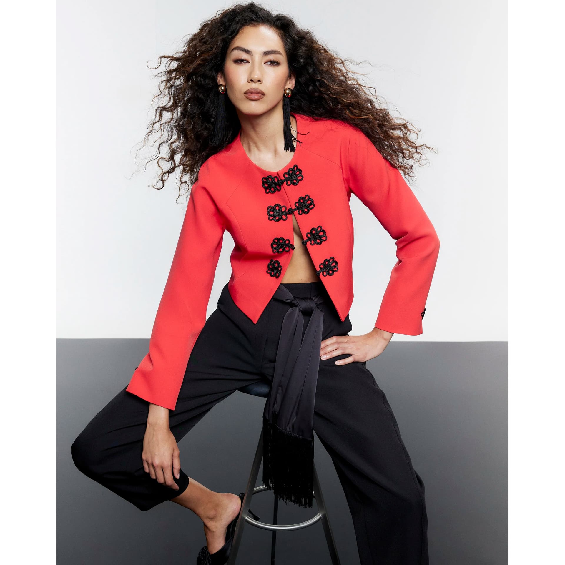 River Island River Island Womens Red Frog Fastening Trim Jacket