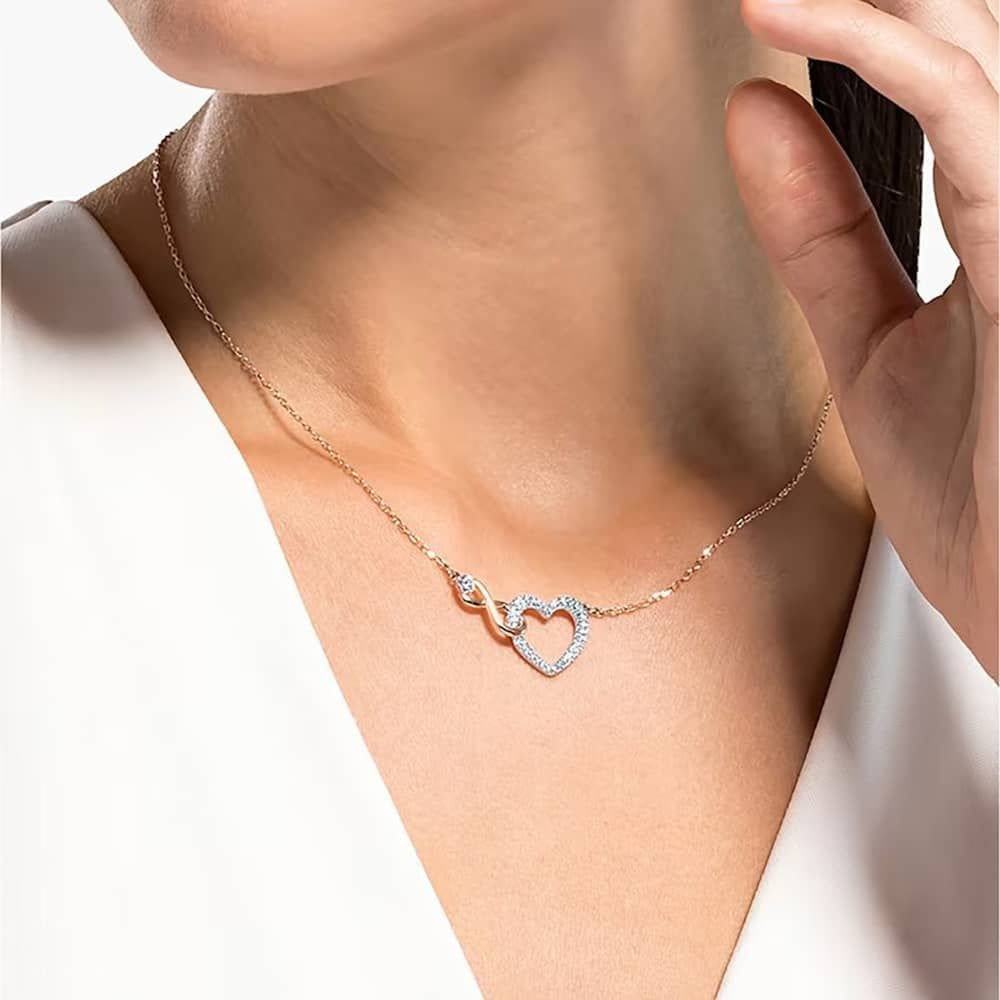 Swarovski Swarovski Women's Infinity Heart Two Colour White Crystal Necklace 5518865 in Gold - 4
