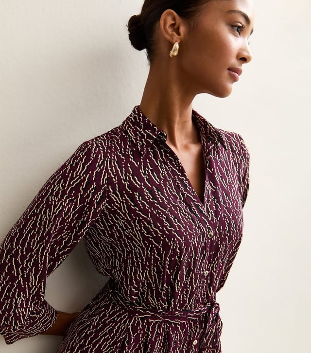New Look Women's Burgundy Patterned Belted Shirt Dress New Look - 2