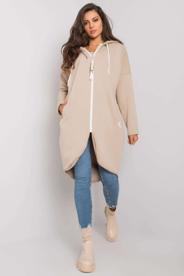 Love Lace Love Lace Women's Zip Hooded Long Sleeve Extended Sweatshirt in Beige - 2