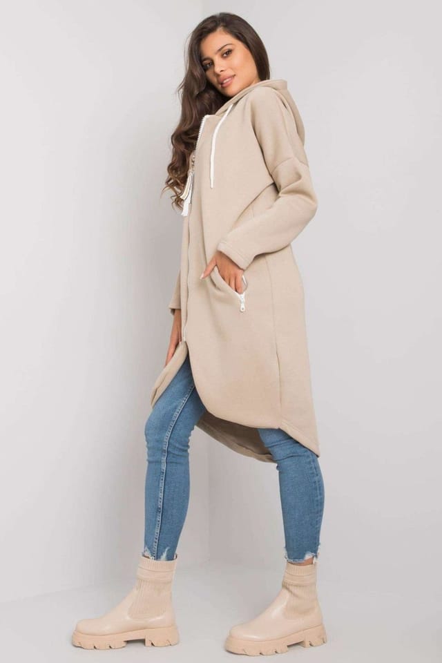 Love Lace Love Lace Women's Zip Hooded Long Sleeve Extended Sweatshirt in Beige - 3
