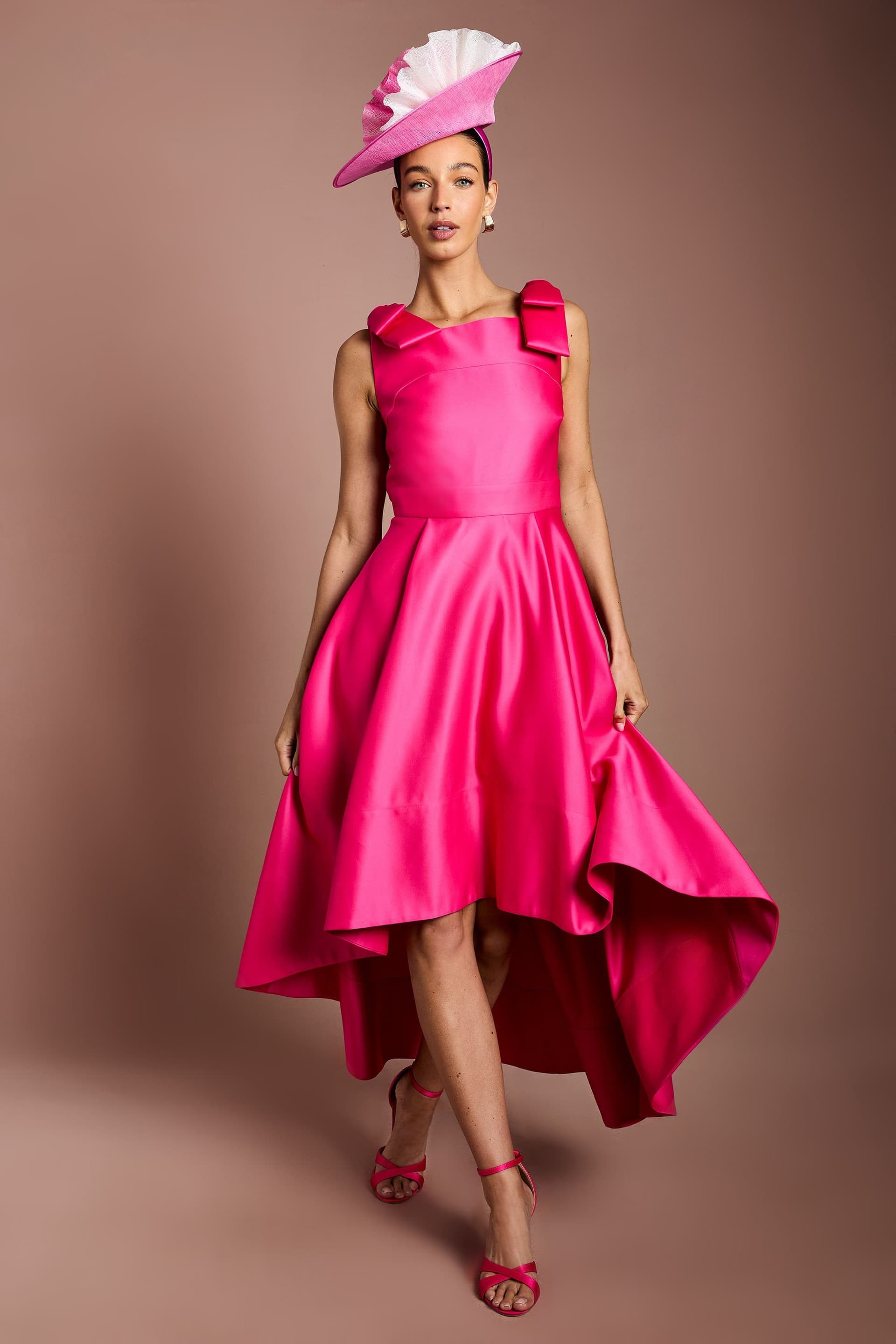 Coast Coast Women's Lisa Tan Bow Shoulder Satin Midi Dress in Magenta