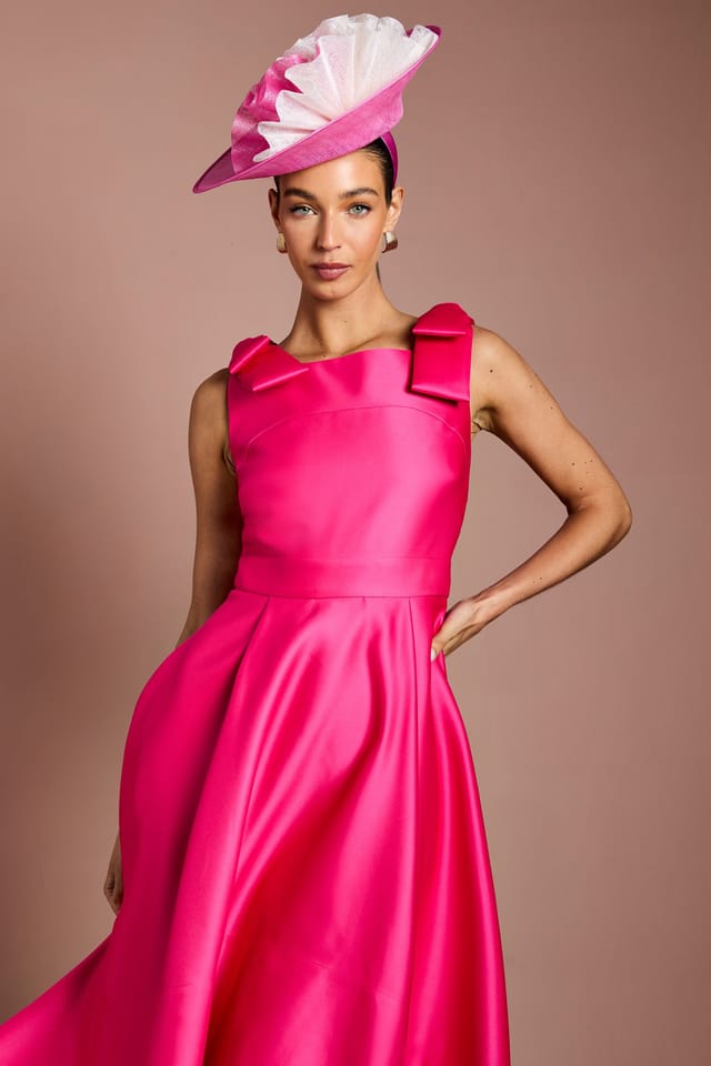 Coast Coast Women's Lisa Tan Bow Shoulder Satin Midi Dress in Magenta - 2