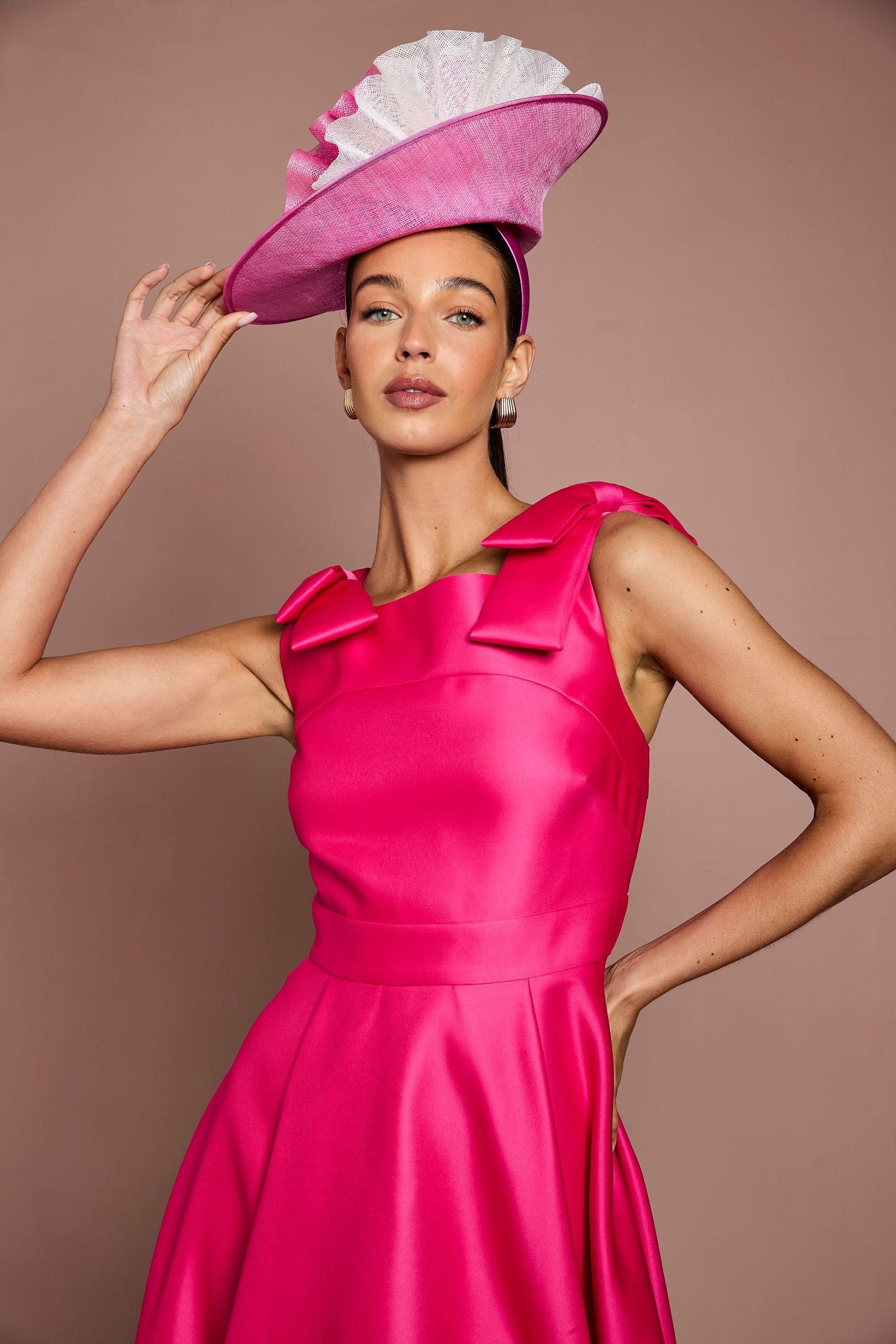 Coast Coast Women's Lisa Tan Bow Shoulder Satin Midi Dress in Magenta - 4