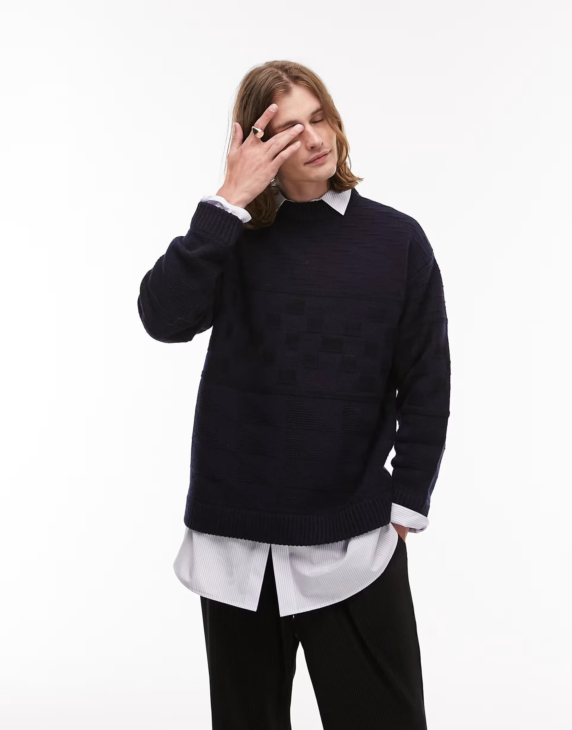 ASOS Topman mixed pattern crew jumper in navy