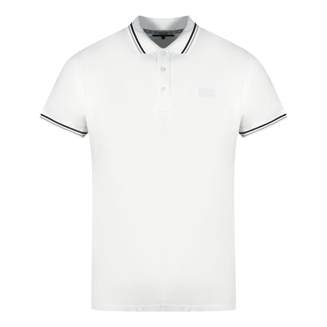 Cavalli Class Cavalli Class Men's Twinned Tipped Collar White Polo Shirt