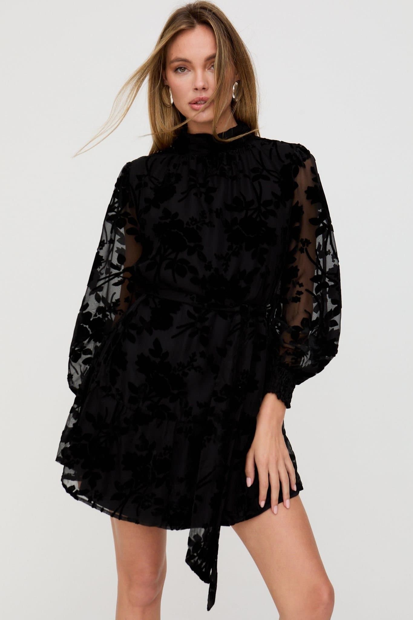 Lily and Lionel Lily and Lionel Women's Brezze High Neck Velvet Burnout Mini Dress In Black