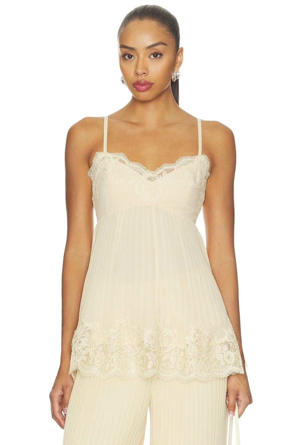 revolve Revolve Cream Lace Pleated Cami