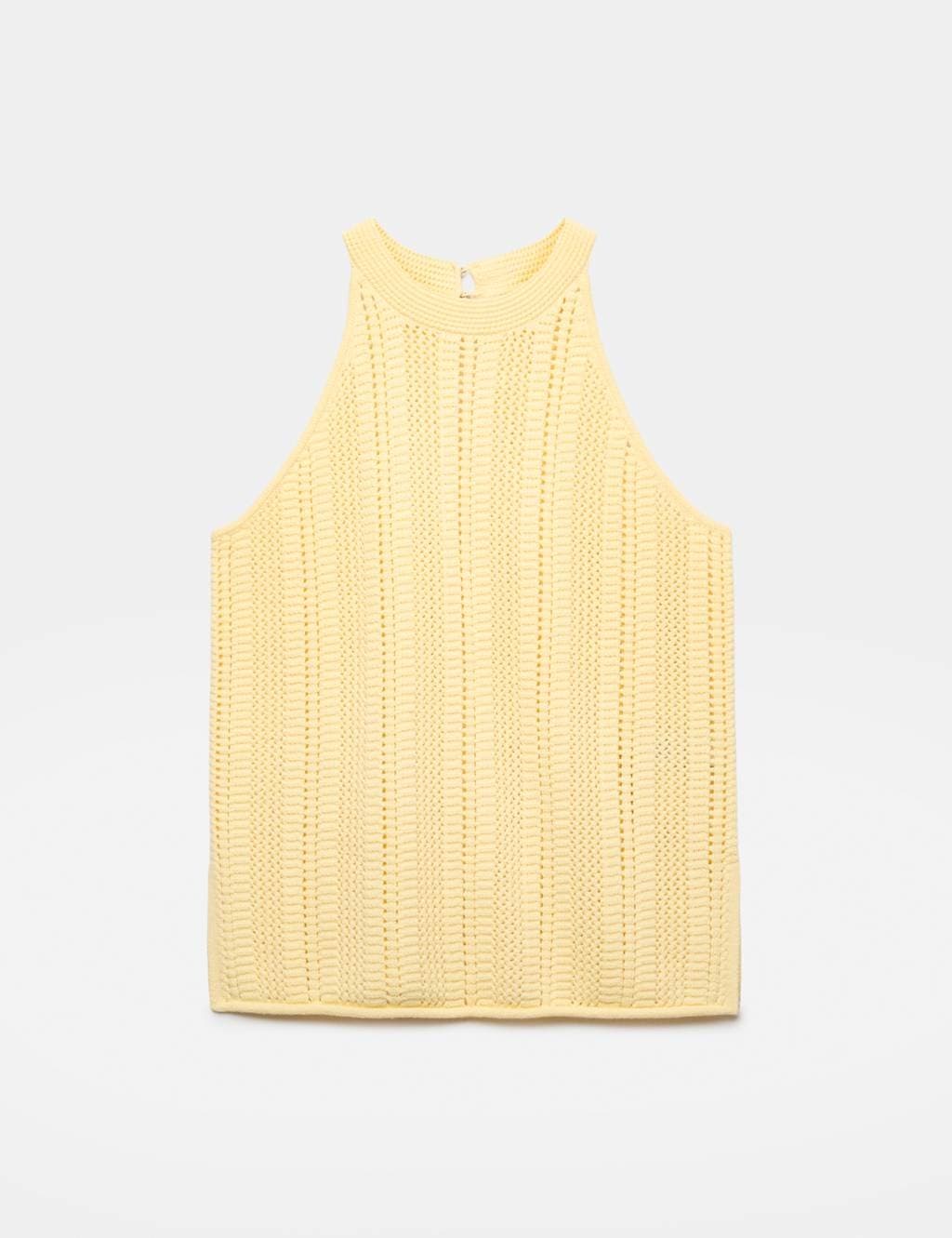 Marks & Spencer M&S Cotton Rich Crochet Style Knitted Vest Pale Yellow