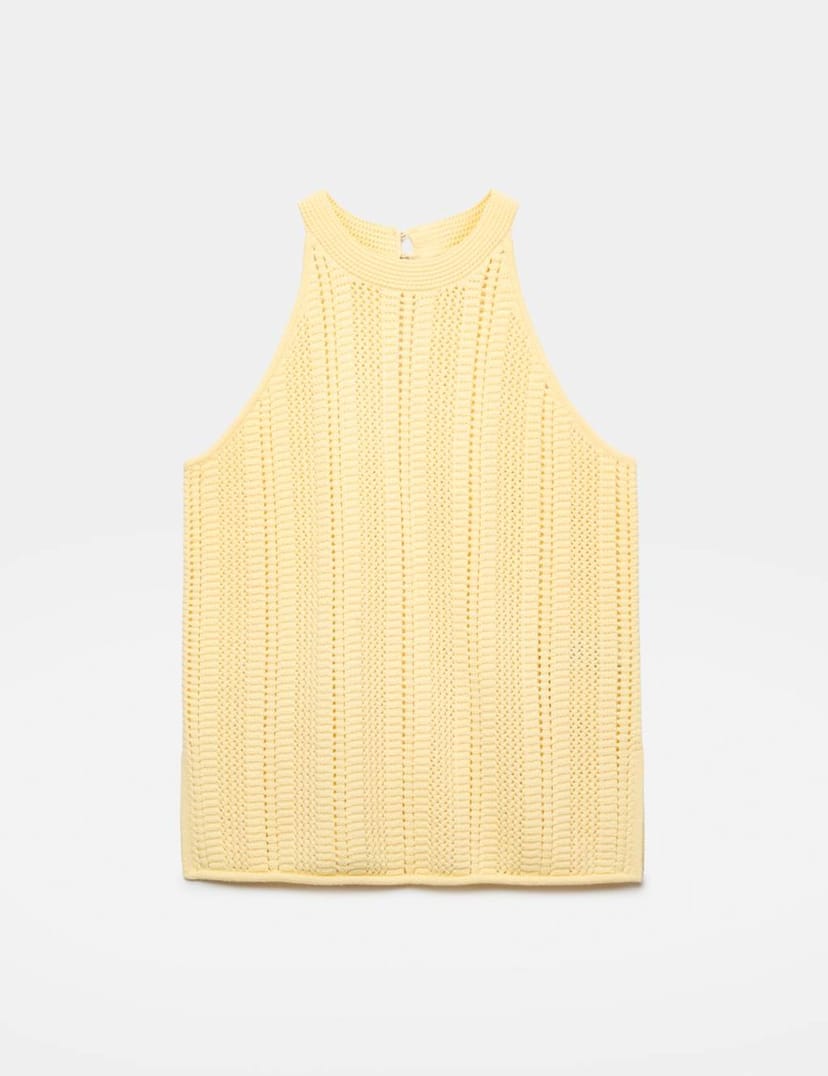Marks & Spencer M&S Cotton Rich Crochet Style Knitted Vest Pale Yellow - 1
