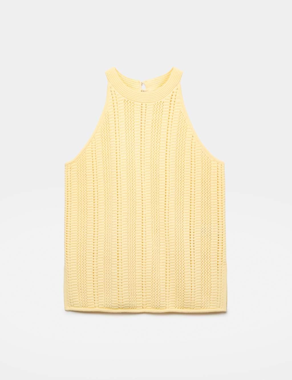 Marks & Spencer M&S Cotton Rich Crochet Style Knitted Vest Pale Yellow - 1