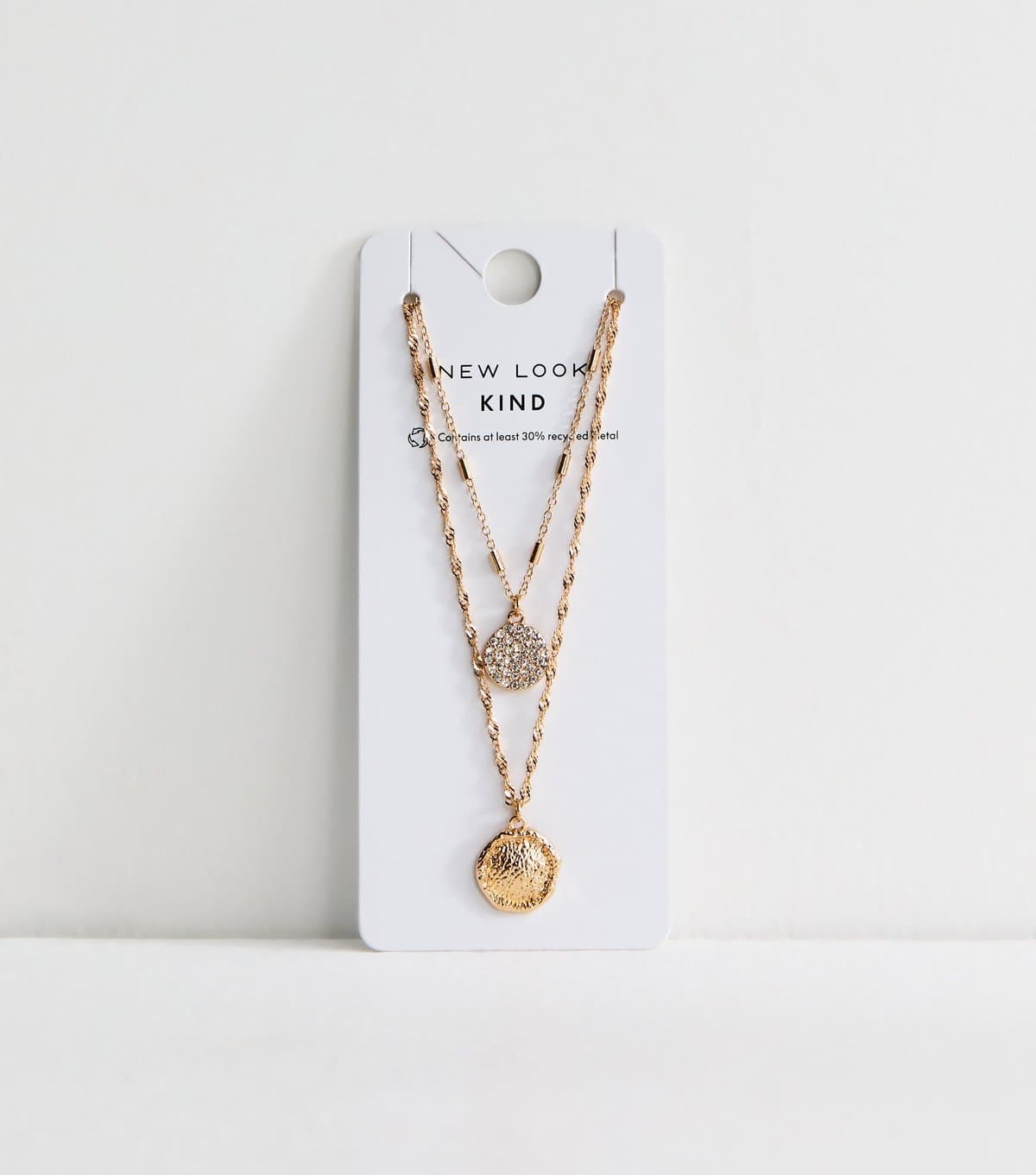 New Look Gold Tone 2 Layer Diamante Beaten Circle Necklace New Look