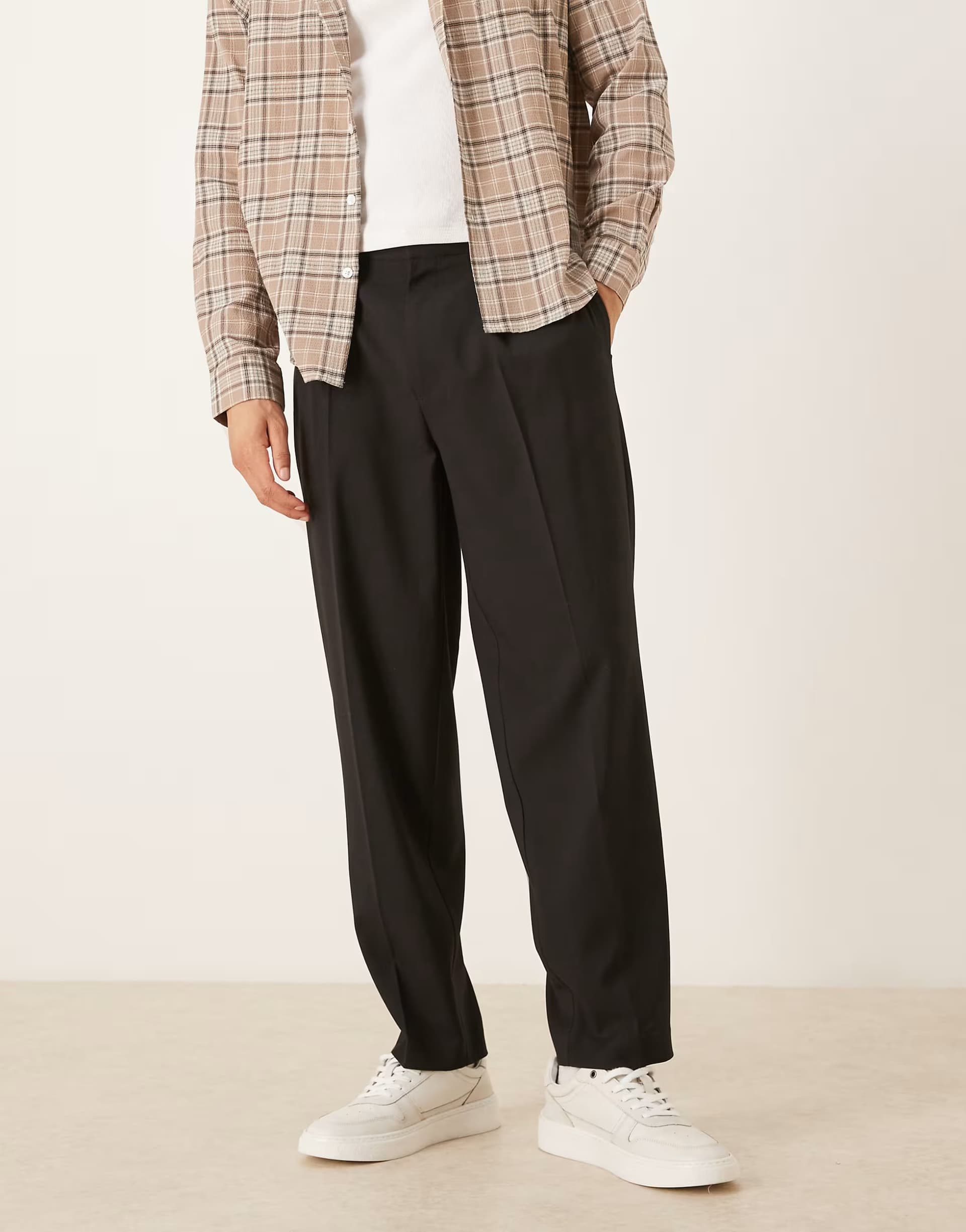 ASOS ASOS DESIGN smart oversized tapered pleated trousers in black melange