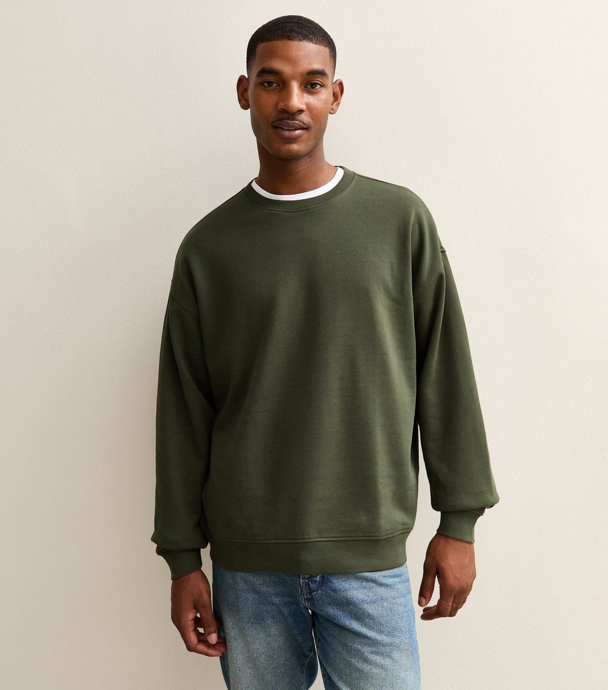 New Look Dark Khaki Oversized Crew Neck Sweatshirt