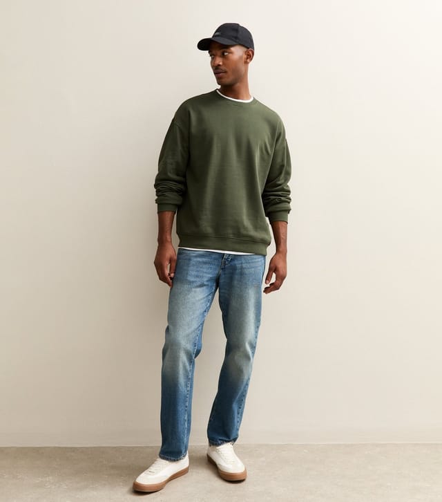 New Look Men's Dark Khaki Oversized Crew Neck Sweatshirt New Look - 3