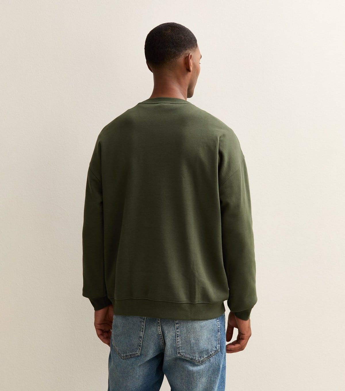 New Look Men's Dark Khaki Oversized Crew Neck Sweatshirt New Look - 4