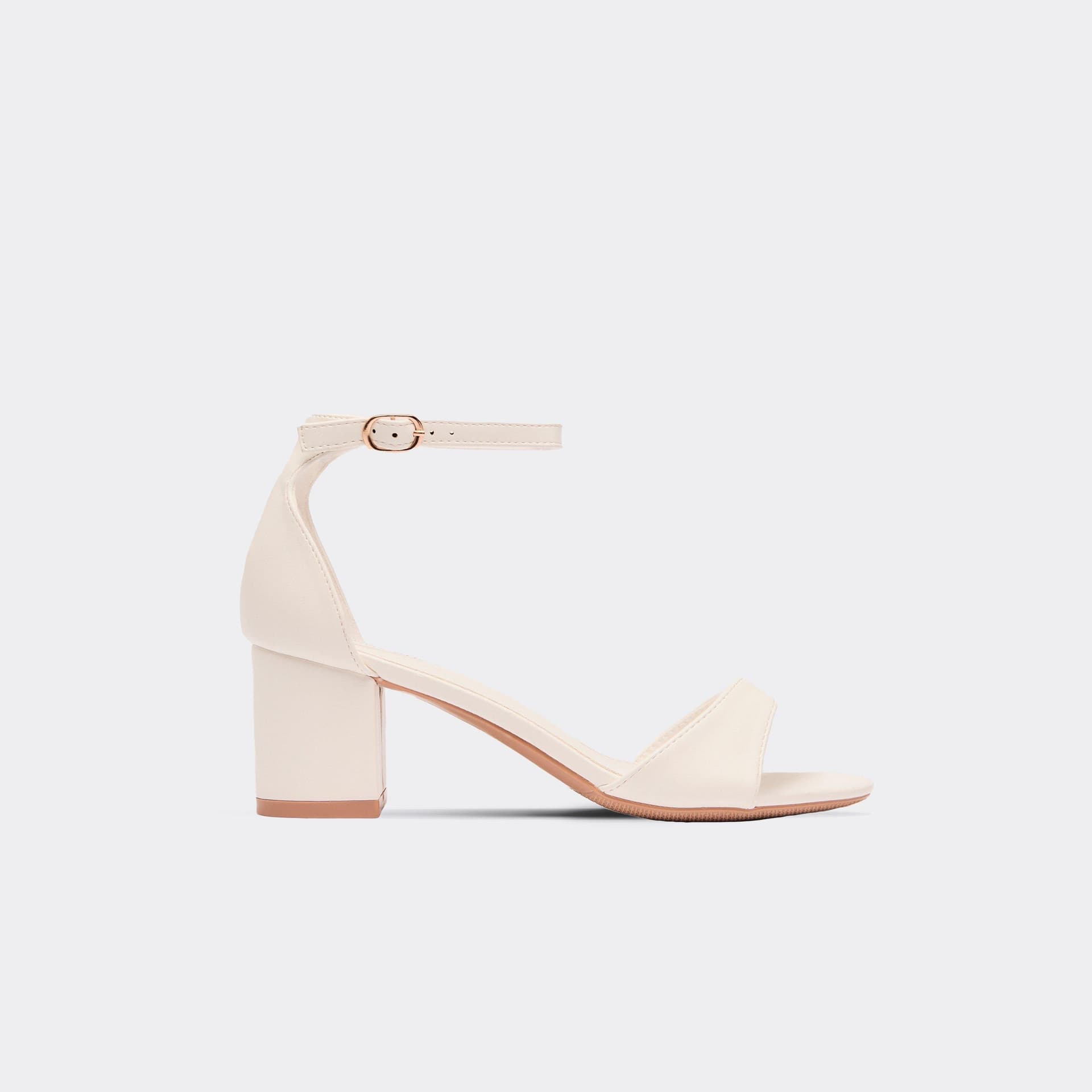 EGO Zowie Ankle Strap Low Block Heel In White Faux Leather, Women's Size UK 4