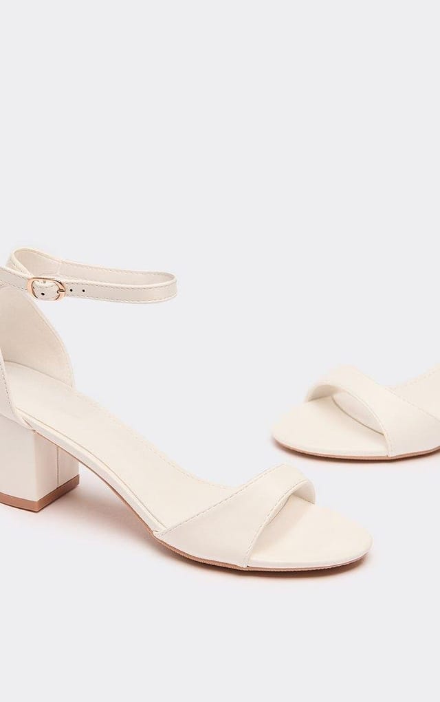 EGO Zowie Ankle Strap Low Block Heel In White Faux Leather, Women's Size UK 4 - 2