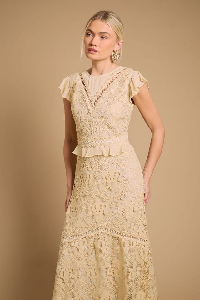 Oasis Oasis Women's Dobby Lace Detail Midaxi Dress in Yellow - 2