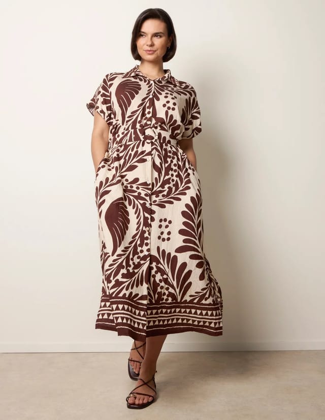 Blue Vanilla Tropical Leaf Print Belted Shirt Dress - 3