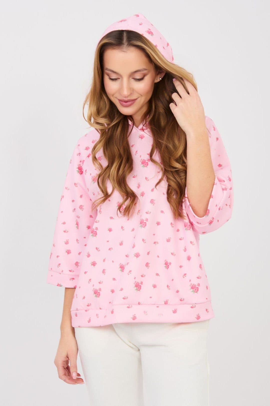 Love Lace Love Lace Women's Floral Print 3/4 Sleeve Sweatshirt in Pink