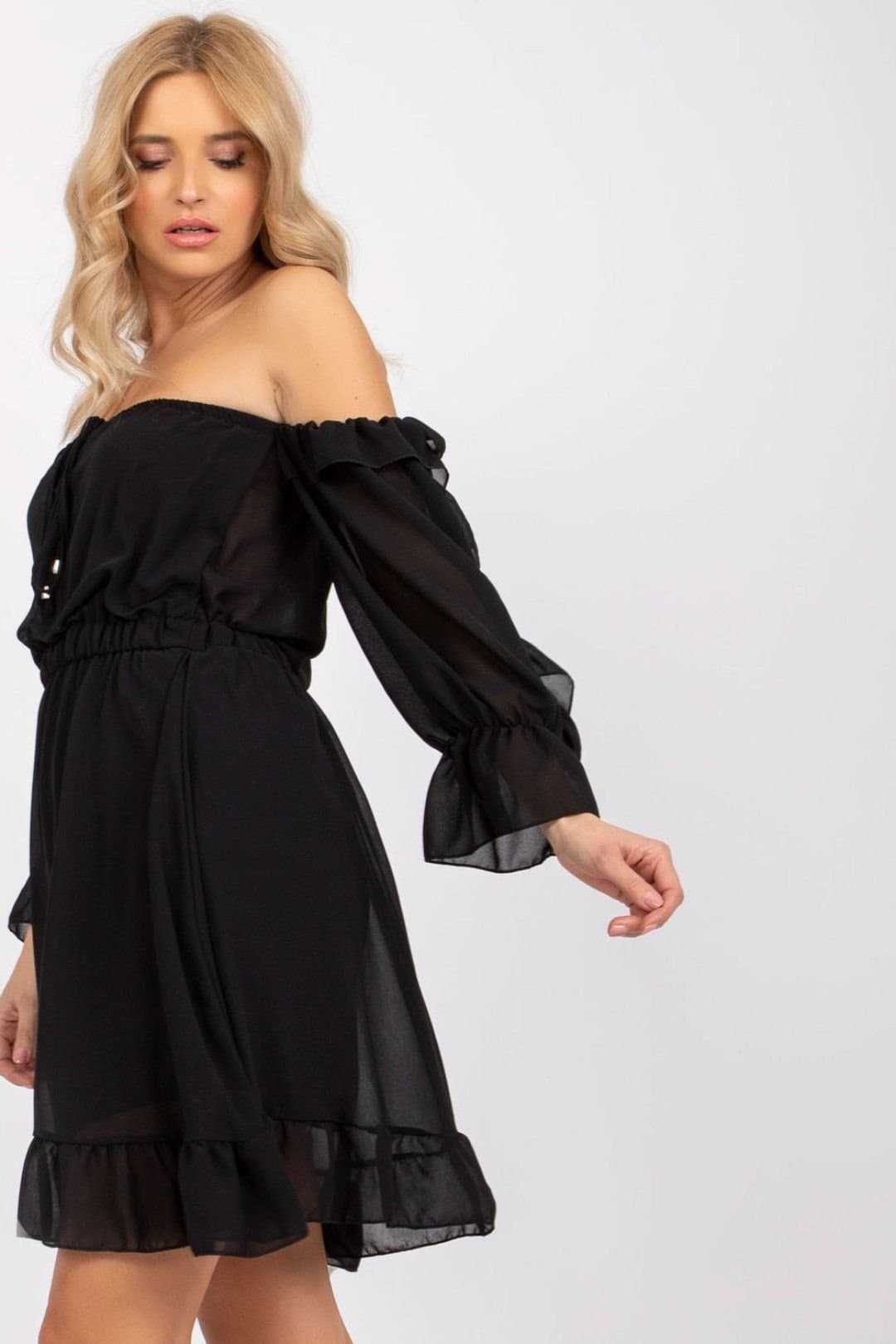 Love Lace Love Lace Women's Spanish Style 3/4 Ruffle Dress in Black