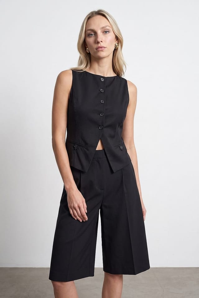 Dilvin Dilvin Women's Fitted Crop Waistcoat in Black - 3