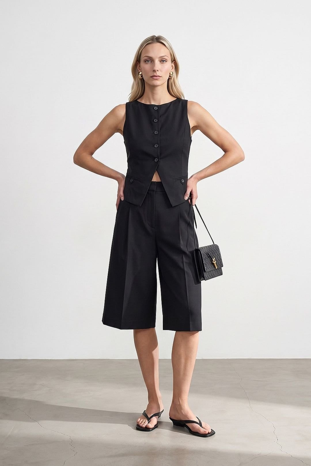 Dilvin Dilvin Women's Fitted Crop Waistcoat in Black - 4
