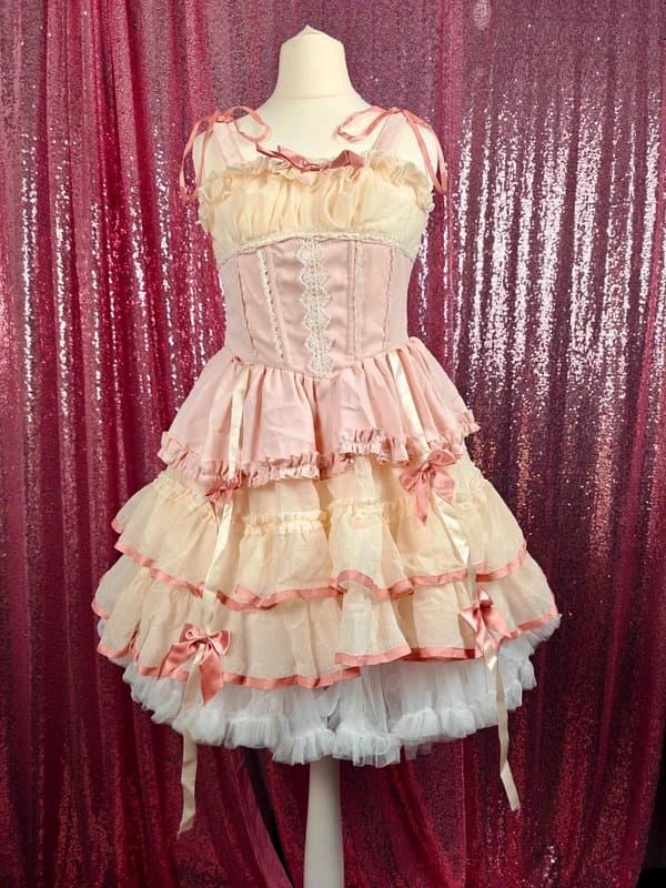 COQUETTE X&Y satin pink & cream coquette 3 tiered ballet corset dress size XS-S