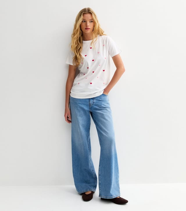 New Look Women's White Valentines Heart Patterened Relaxed T-Shirt New Look - 3