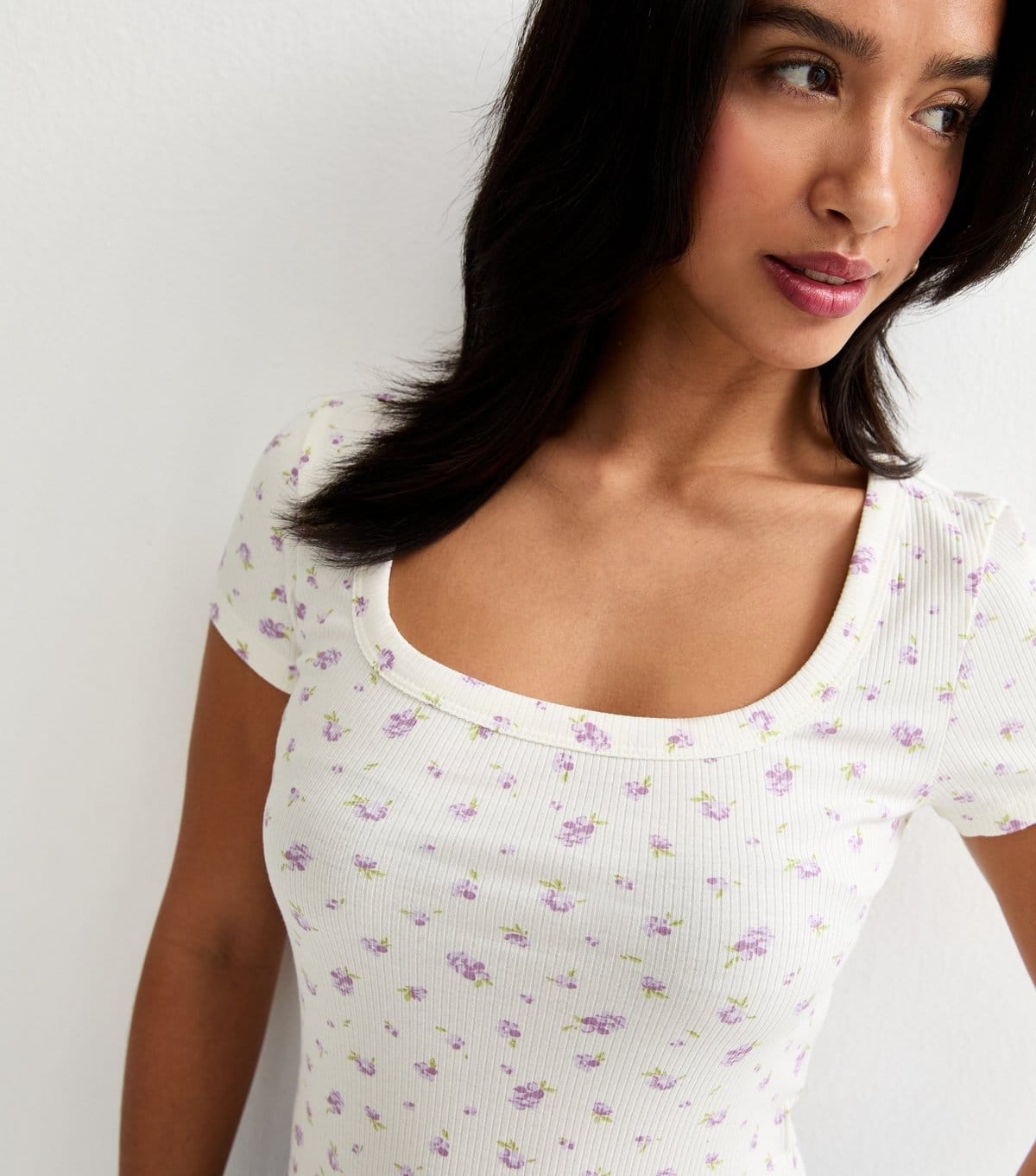 New Look Petite White Floral Square Neck Top