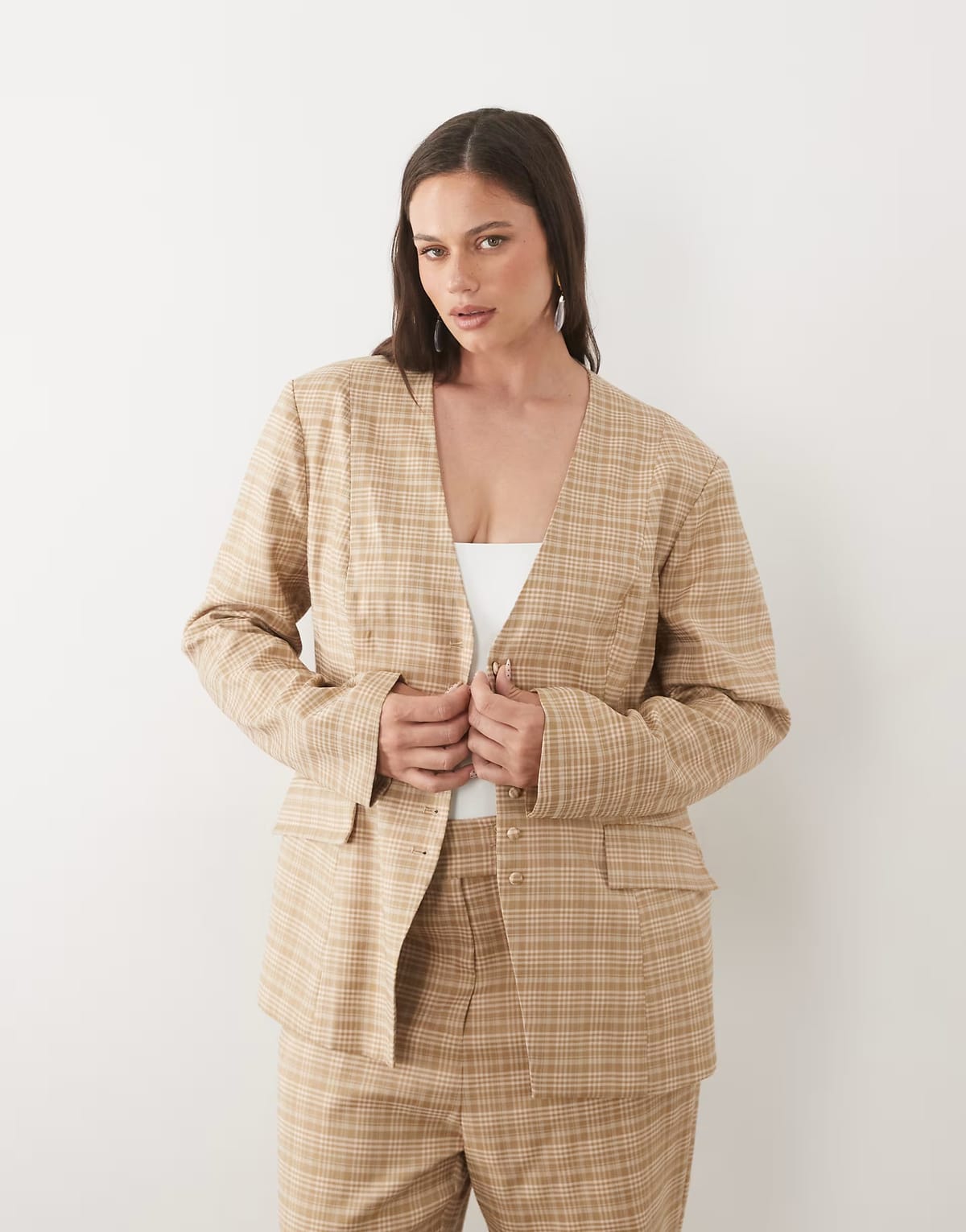 ASOS ASOS LUXE Curve co-ord check cinched waist blazer - 1