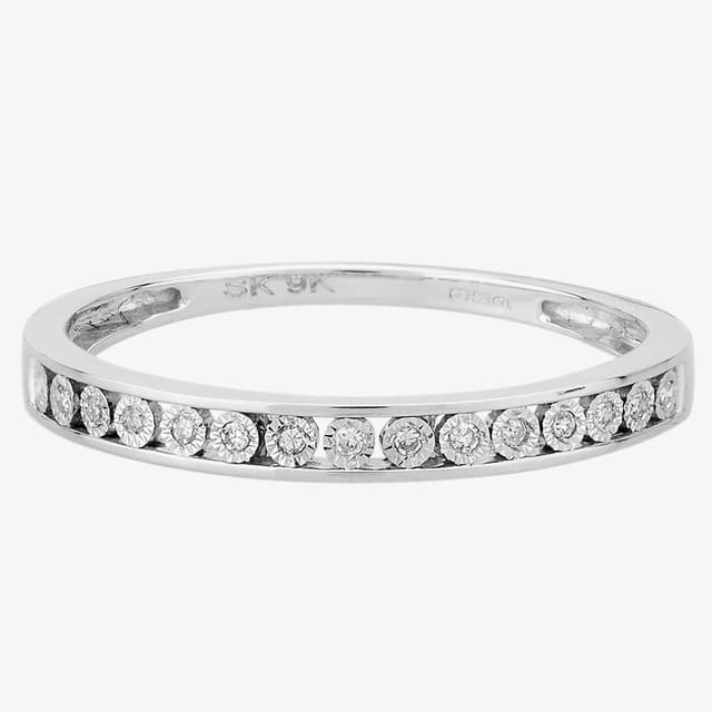 T.H.Baker T.H.Baker Women's 9ct White Gold 0.05ct Diamond Half Eternity Ring in Silver - 2