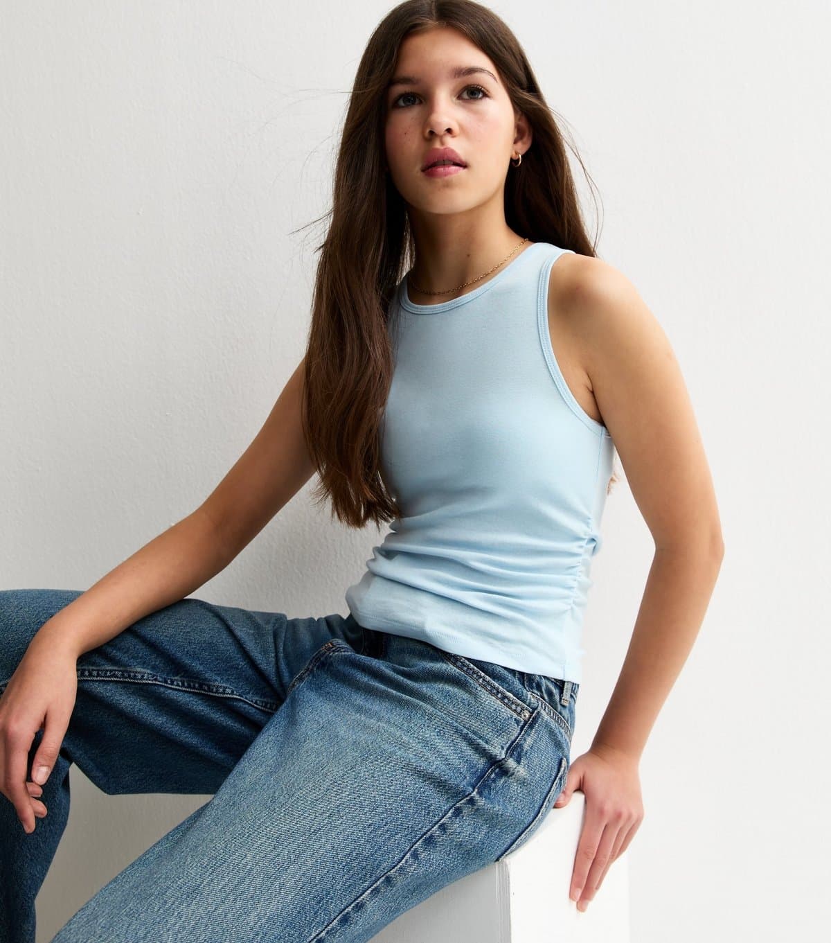 New Look Girls' Light Blue Ruched Side Racer Vest Top New Look