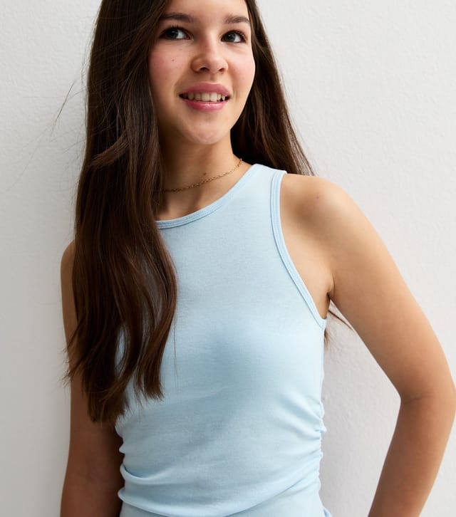 New Look Girls' Light Blue Ruched Side Racer Vest Top New Look - 2