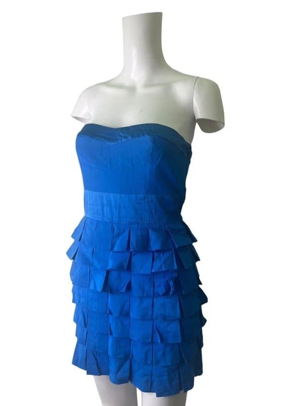 New Look New look dress size small 8 blue silk & cotton bandeau ruffle zip women's eu36