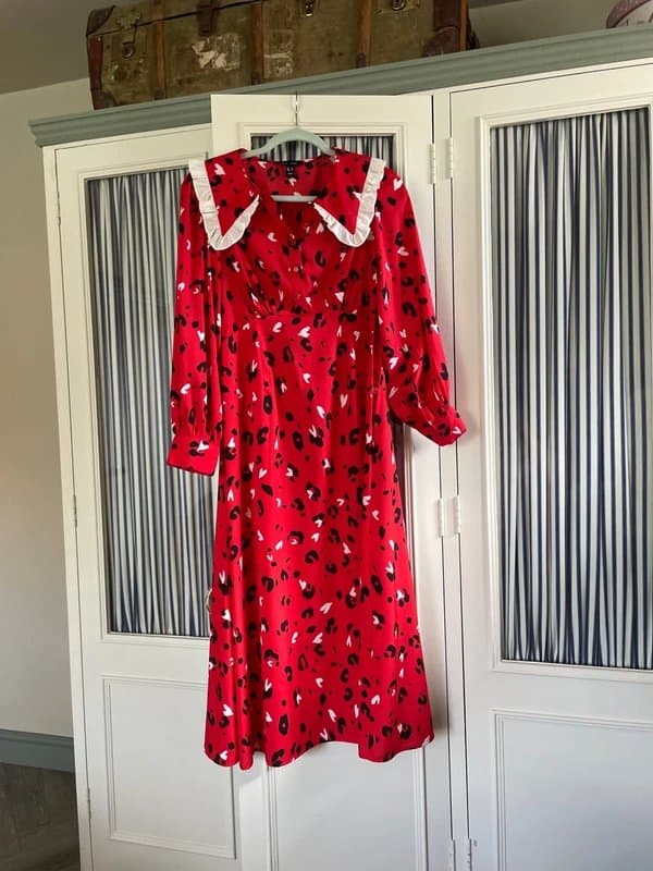 New Look red leopard print collared long dress