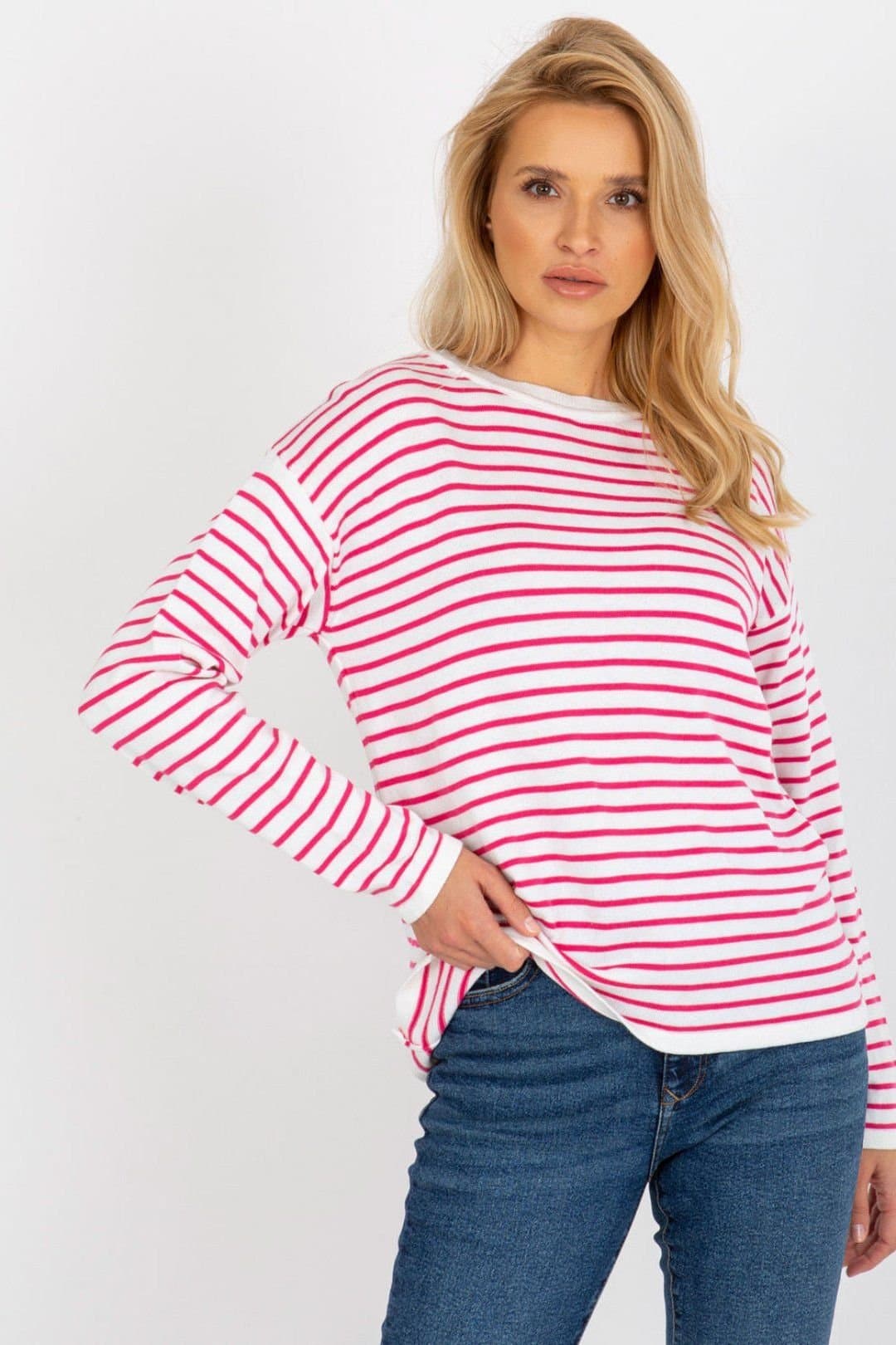 Love Lace Love Lace Women's Classic Color Stripe Long Sleeve Sweater in Pink