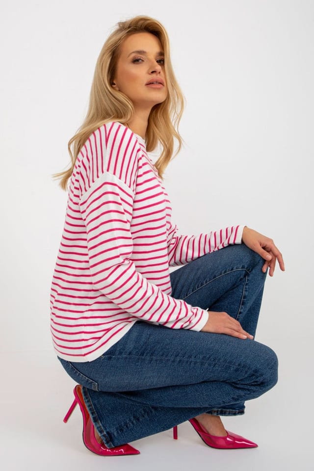 Love Lace Love Lace Women's Classic Color Stripe Long Sleeve Sweater in Pink - 2