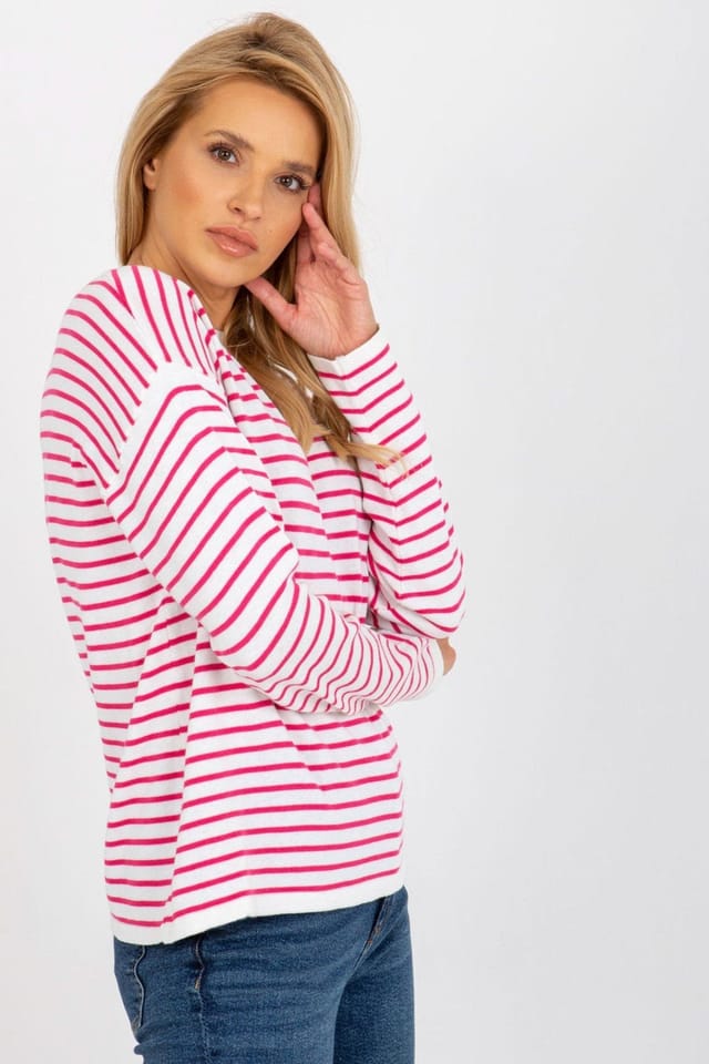 Love Lace Love Lace Women's Classic Color Stripe Long Sleeve Sweater in Pink - 3